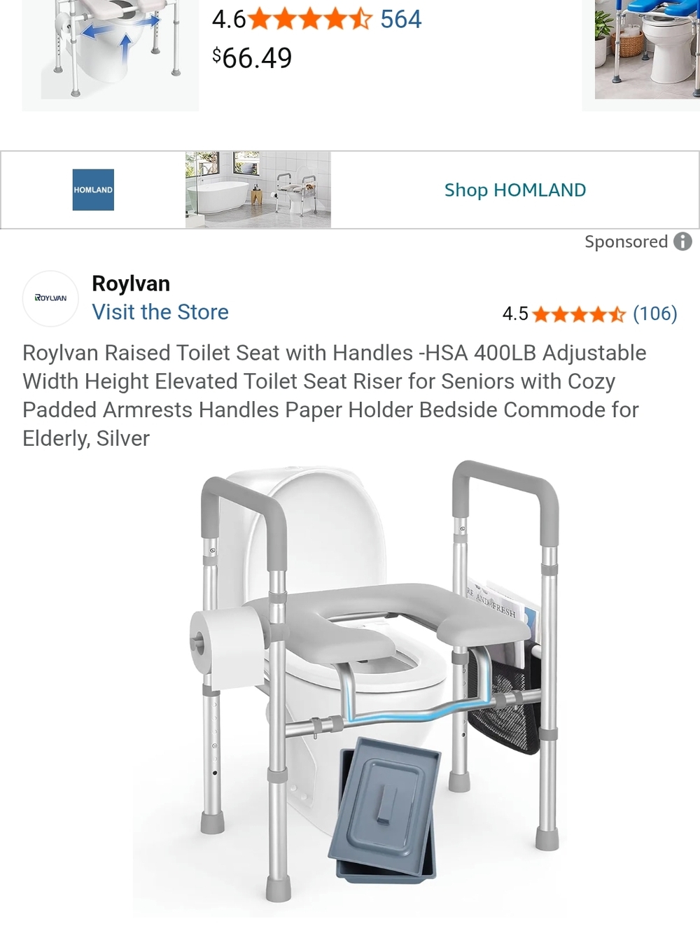 Raised Toilet Seat with Handles - Silver & Gray